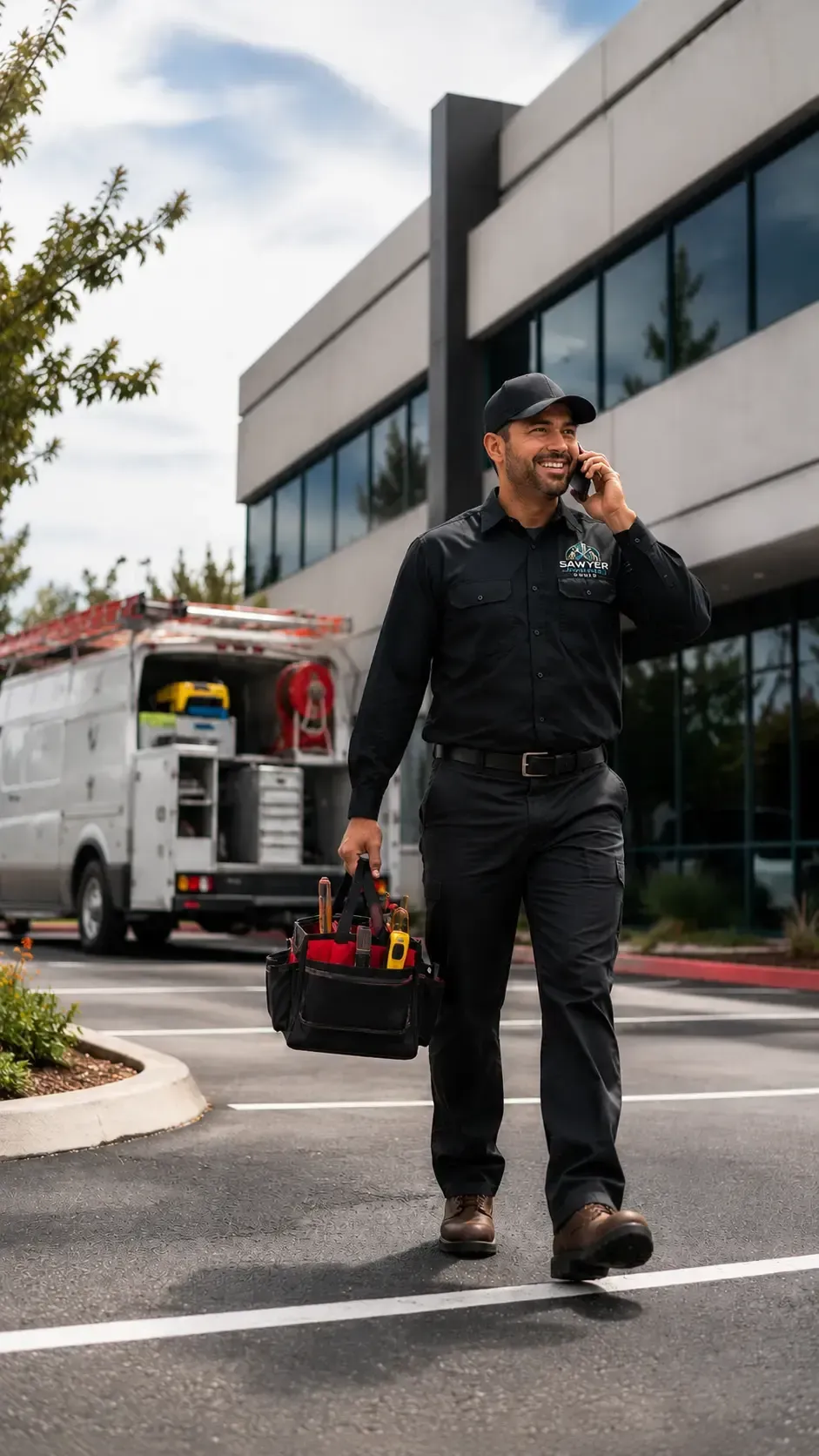Commercial facility maintenance technician ready for service