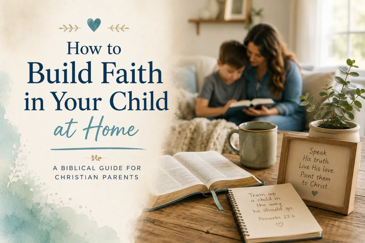 Christian mother and child reading the Bible together at home, illustrating how to build faith in your child.