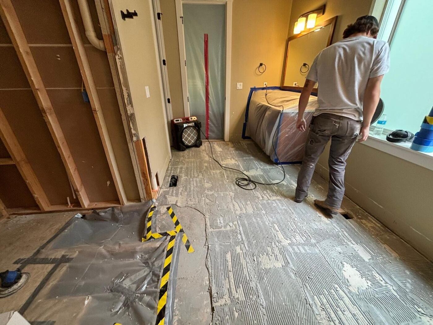 Bathroom opened up for a water leak repair