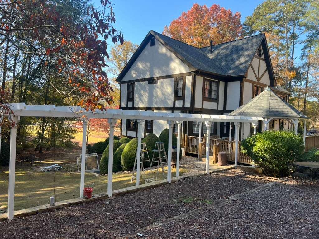 White Tudor style home exterior