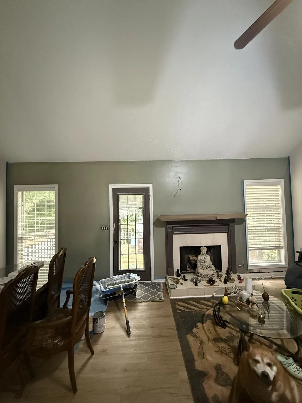 Living room repainted in sage green
