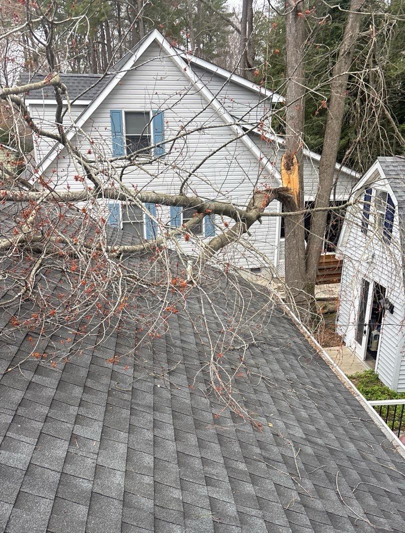 Roof repair in Lewes, DE by Platinum Roofs fixing storm-damaged shingles on residential home