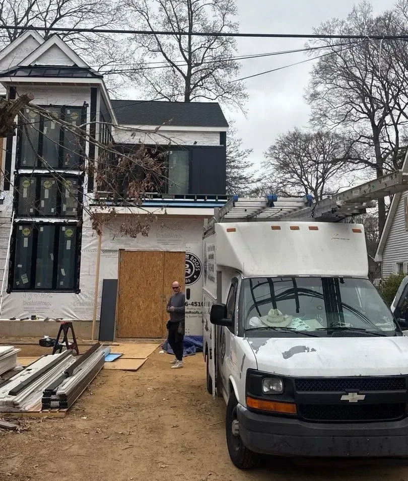Residential metal roof replacement project in progress