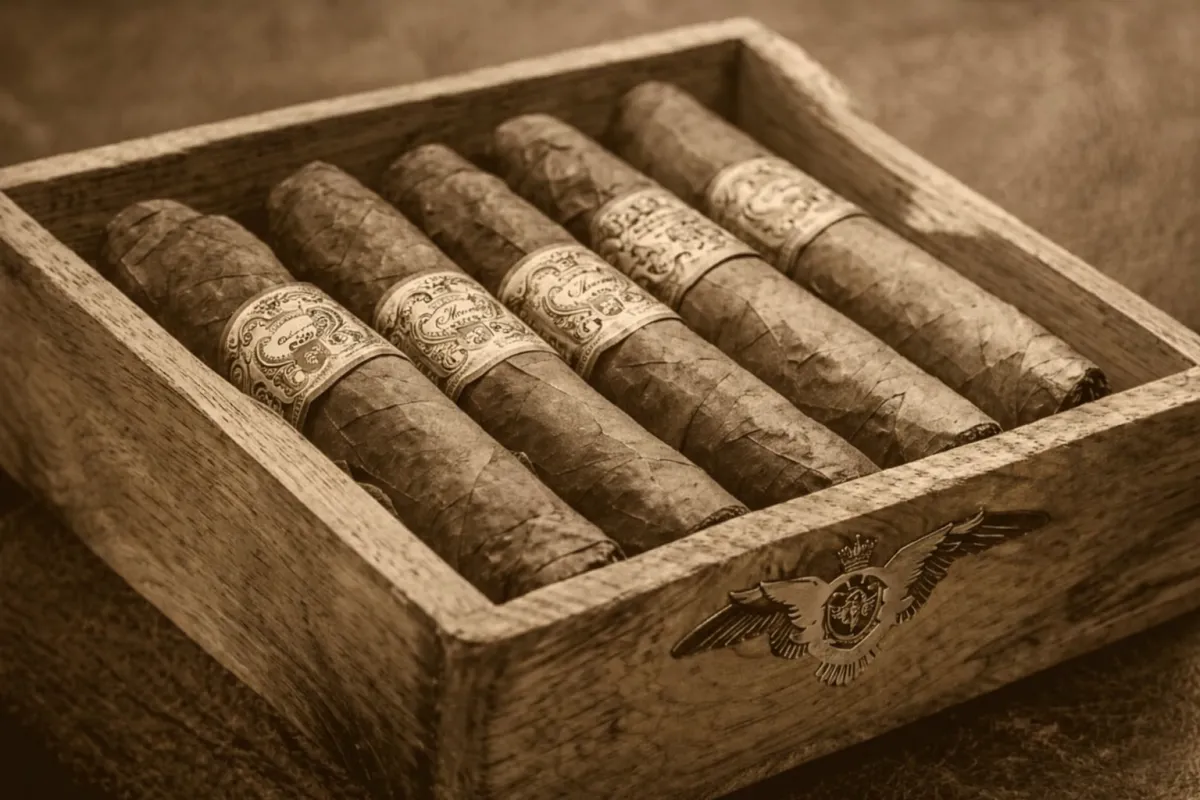 Premium cigars in wooden box