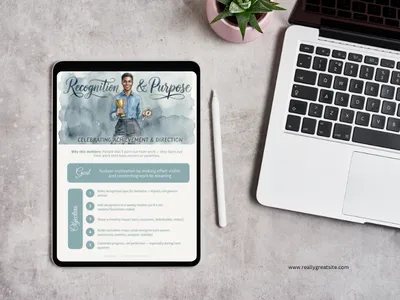 Mockup of the downloadable PDF showing goals, objectives, and KPIs
