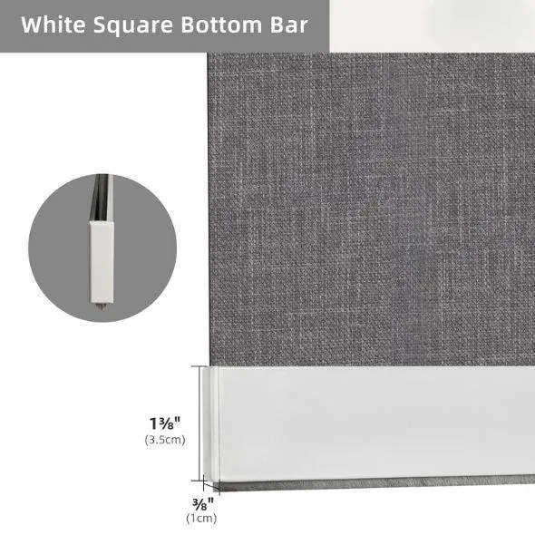White Square Bottom Bar Roller Shades 100% Blackout Vigor