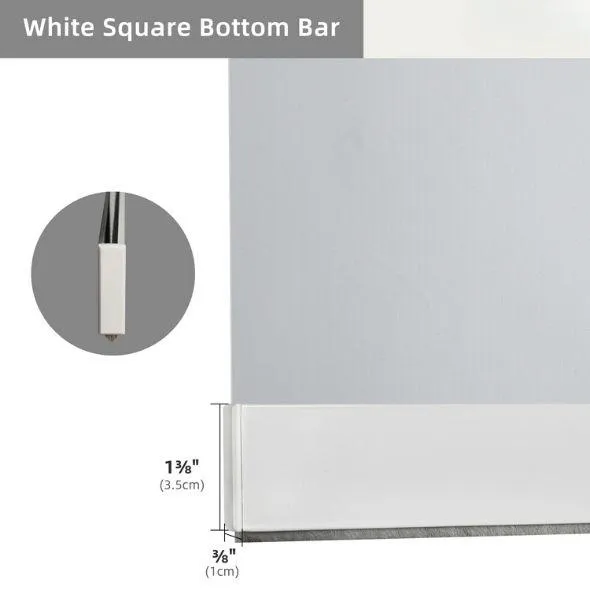 White Square Bottom Bar Roller Shades 100% Blackout Vinyl 