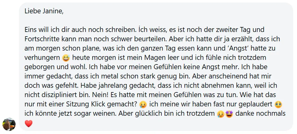 Janines Klientin hat keinen Heisshunger mehr