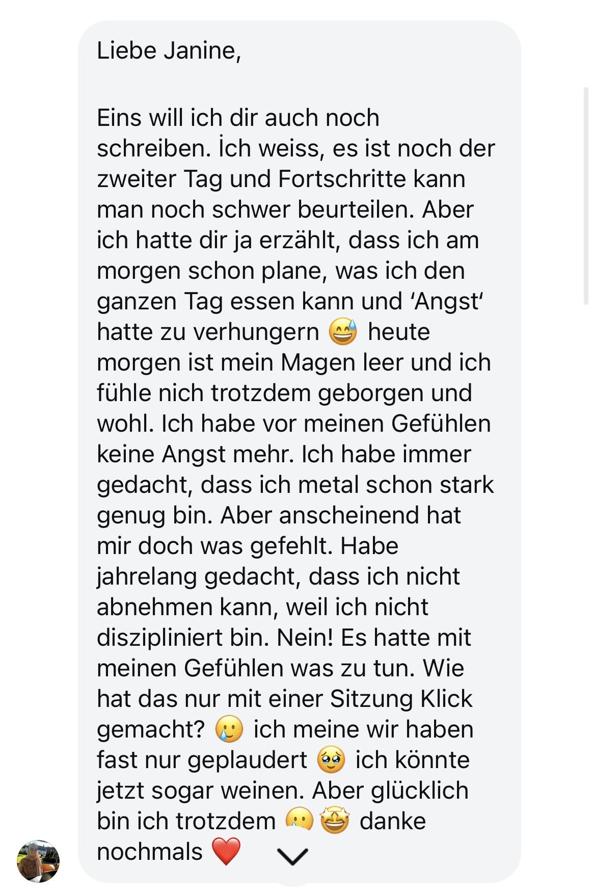 Janines Klientin hat keinen Heisshunger mehr