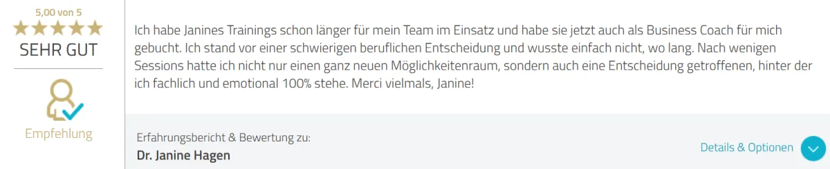 Tolles Kundenfeedback für Janine Hagen