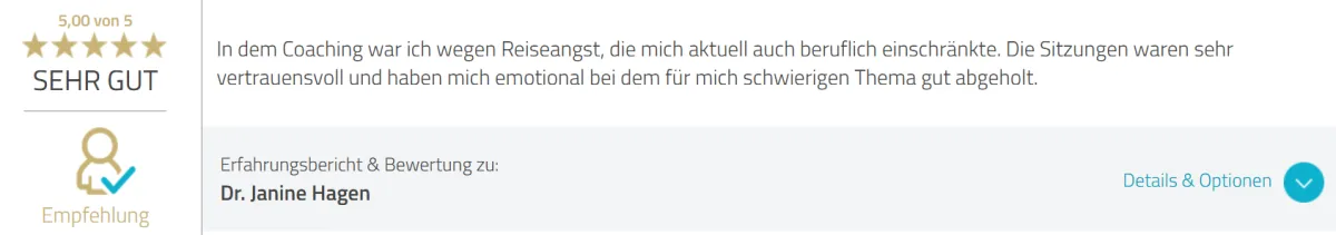 Janines Klientin hat keine Angst mehr vor dem Reisen in der Zukunft