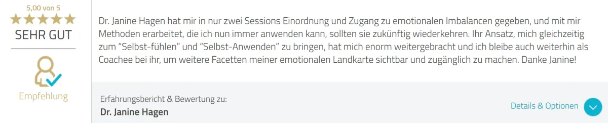 Janines Klientin kann die Übungen gegen Zukunftsangst für sich selbst gut anwenden