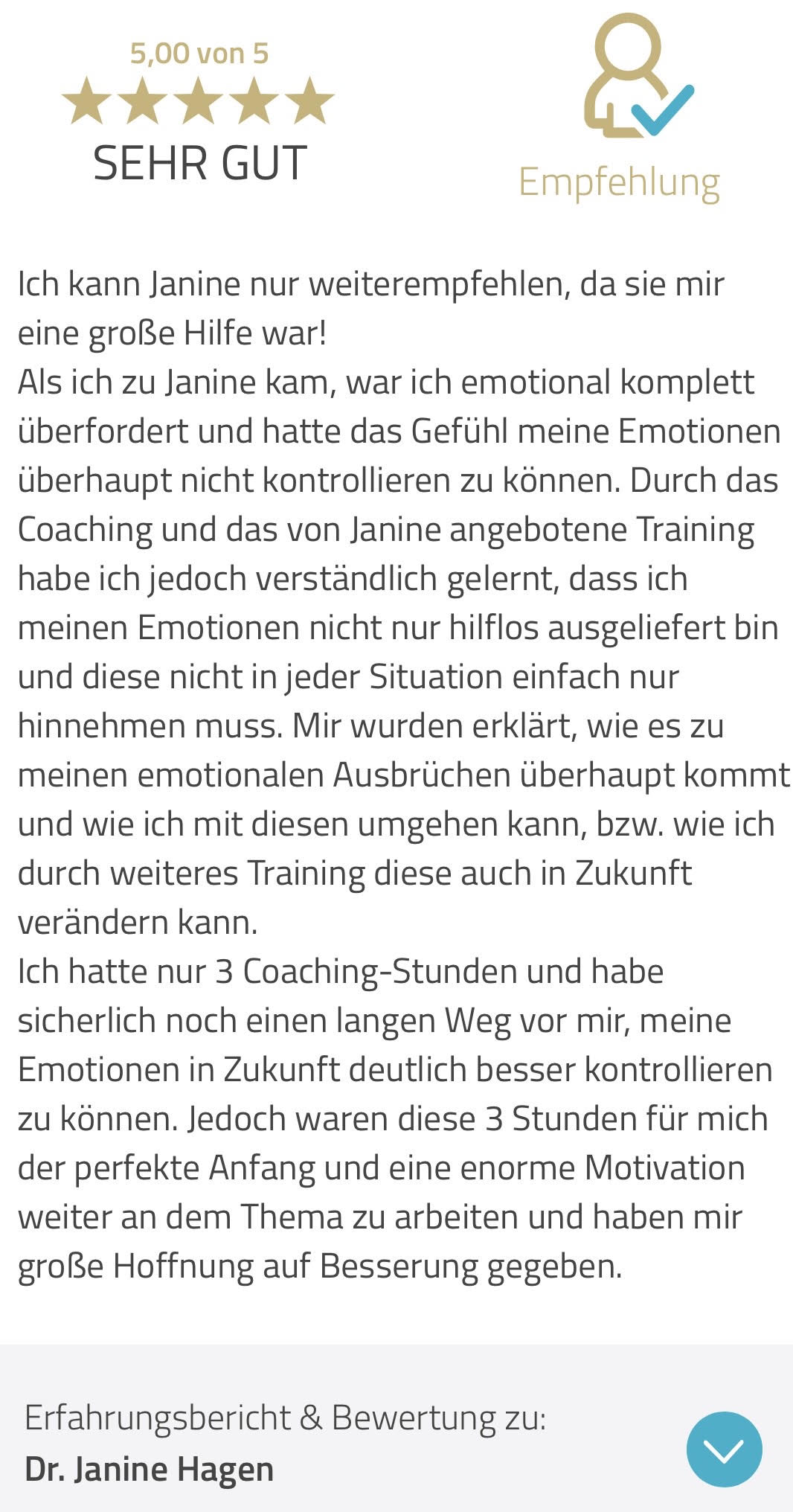Janine Klientin kann jetzt viel besser mit ihrer Angst umgehen