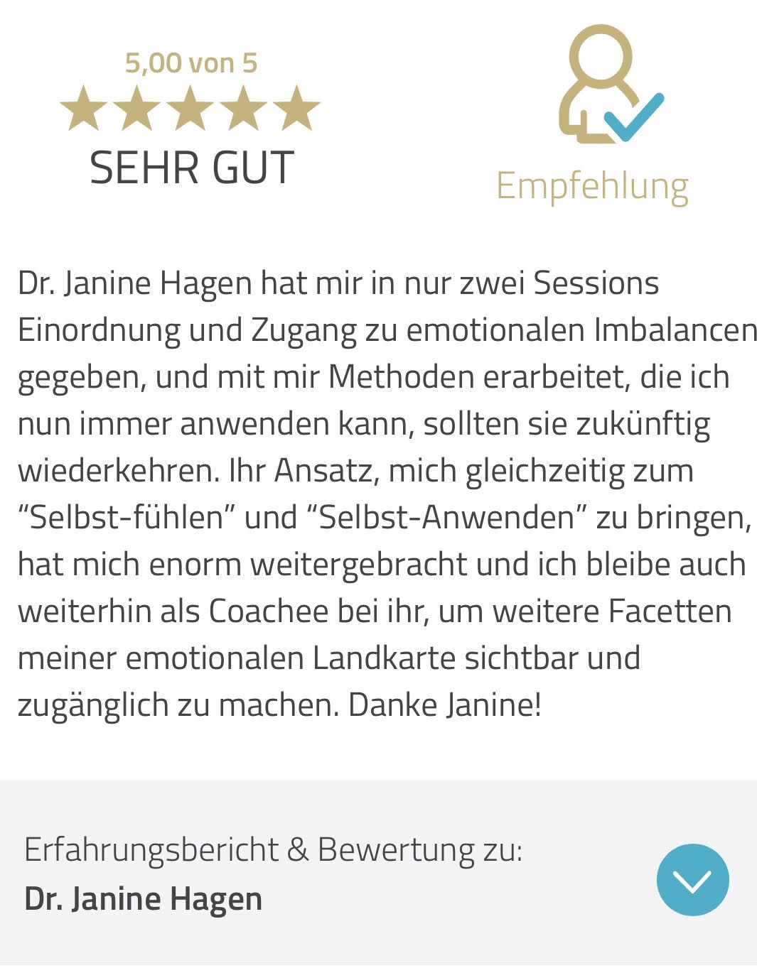 Janines Klientin kann die Übungen gegen Zukunftsangst für sich selbst gut anwenden