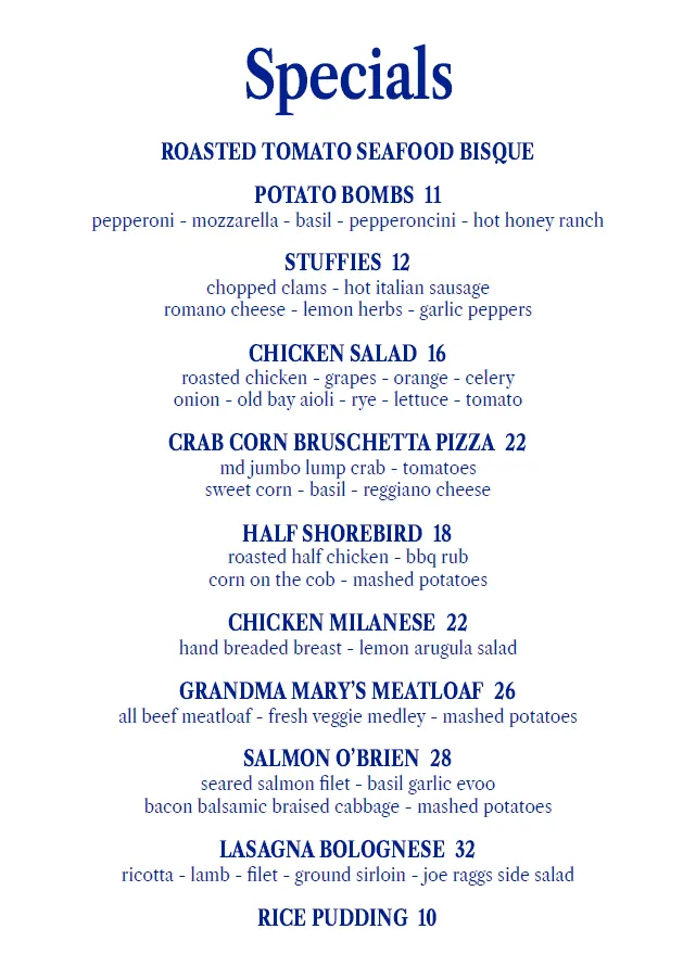 Barracudas Locust Point weekly specials menu