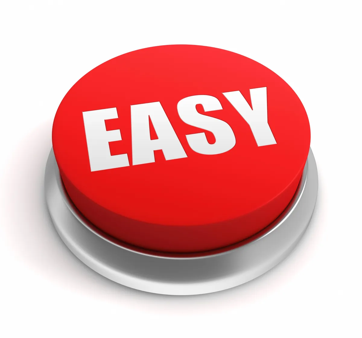 Image of Red button with the word "EASY" printed on top.