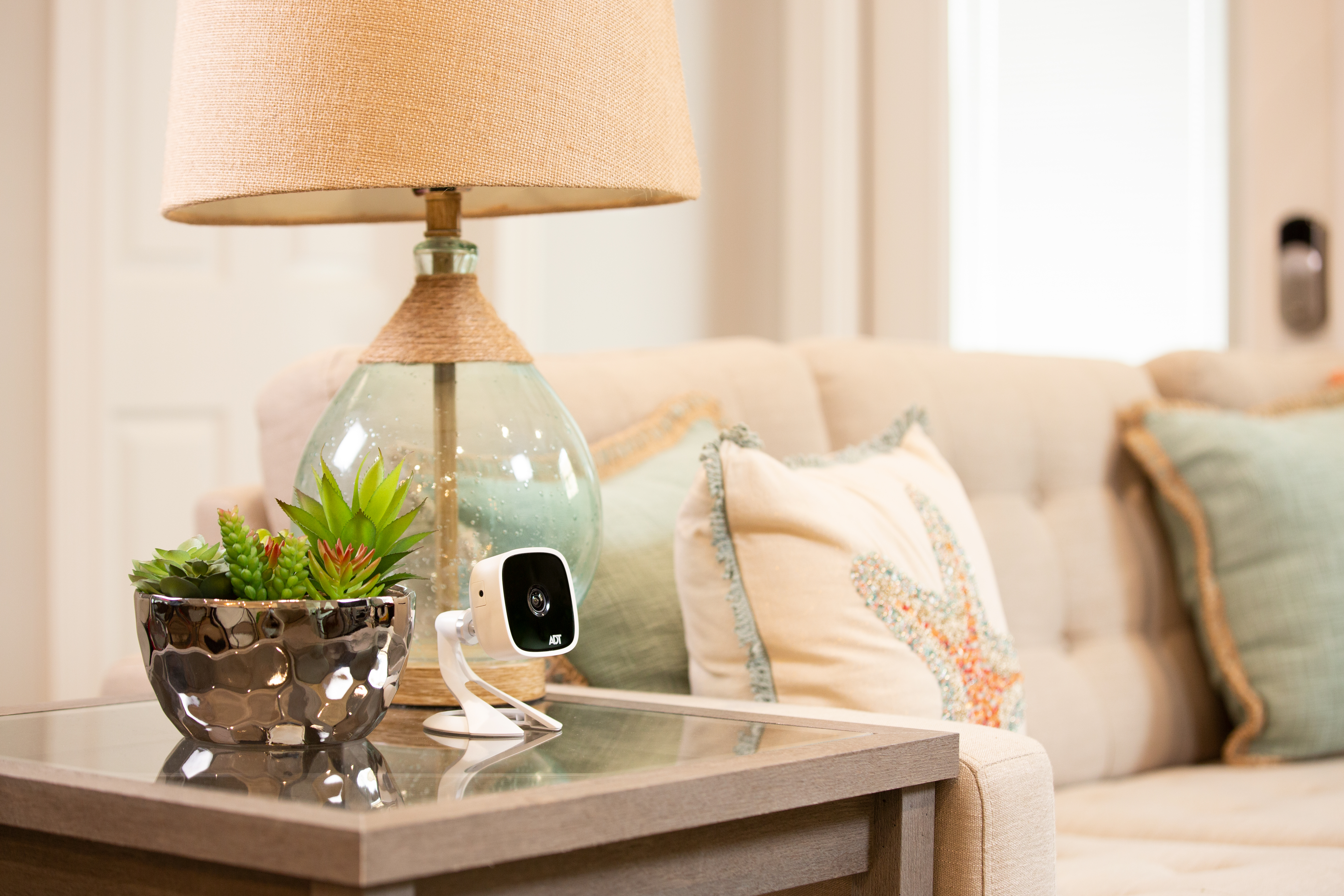 Technician designing smart home security system