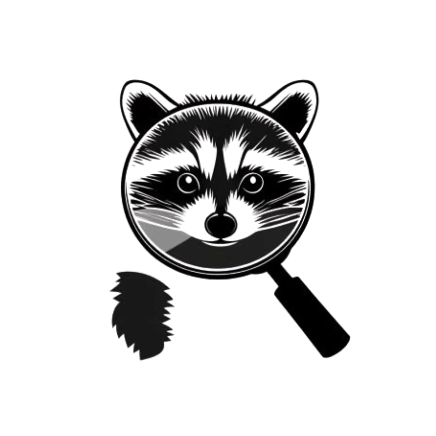 raccoon under magnifier