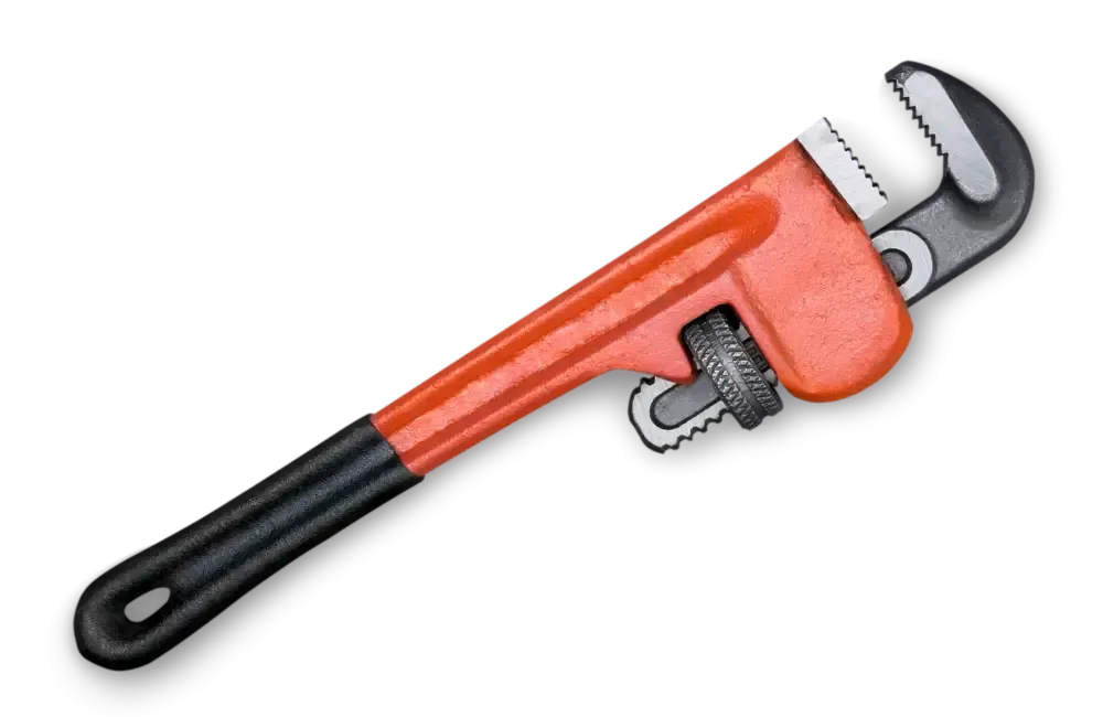Red pipe wrench used for plumbing repairs and drain work