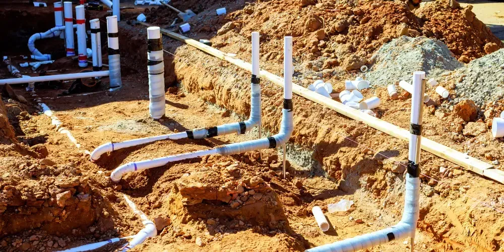 PVC plumbing lines installed during new construction.