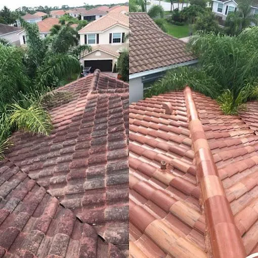 Before and after of roof cleaning