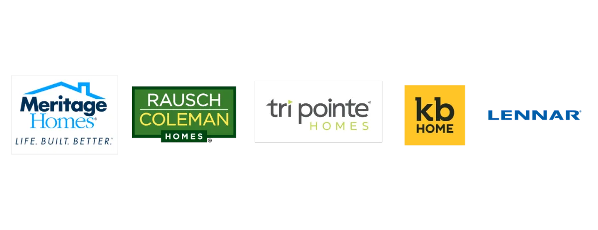 Home Builder Logos including Meritage Homes,Raush Coleman Home, Tripointe Homes, KB Home, Lennar