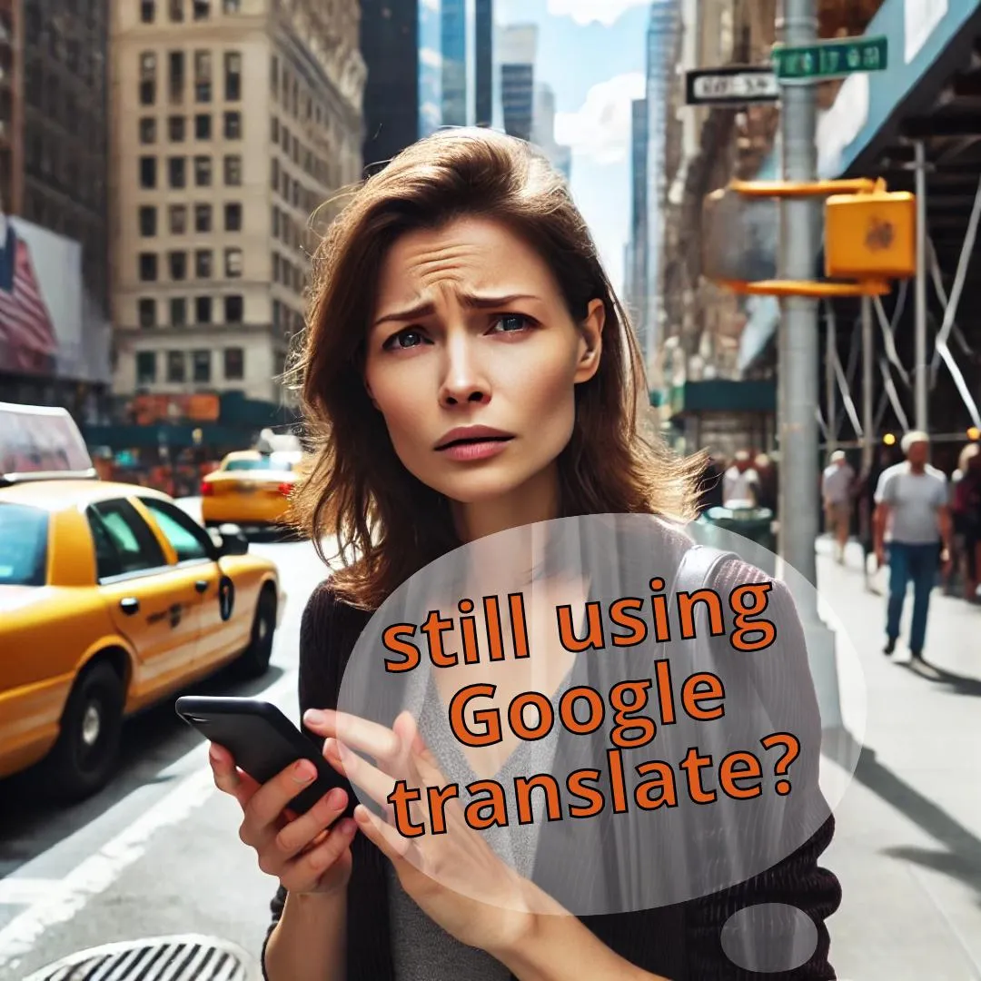 an adult woman on a New York sreet still sing google translate instead of trying to speak English