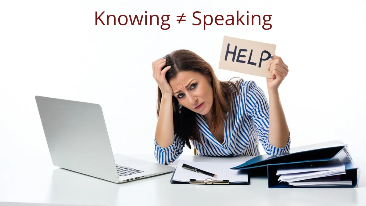 adult woman feeling frustrated but ot being able to spek Eglish eventhough she understands