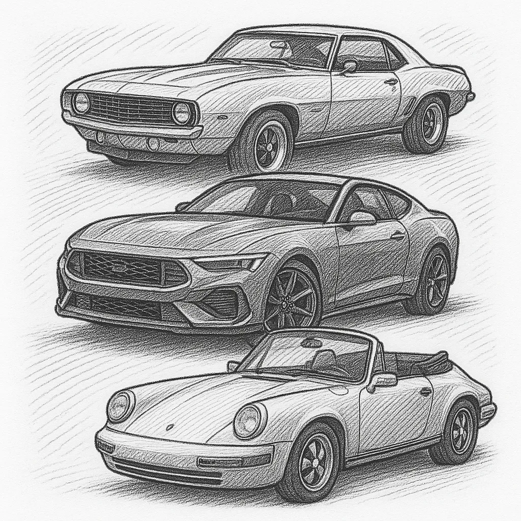 drawing of three cars to depict online advertising to aftermarket and diy audiences