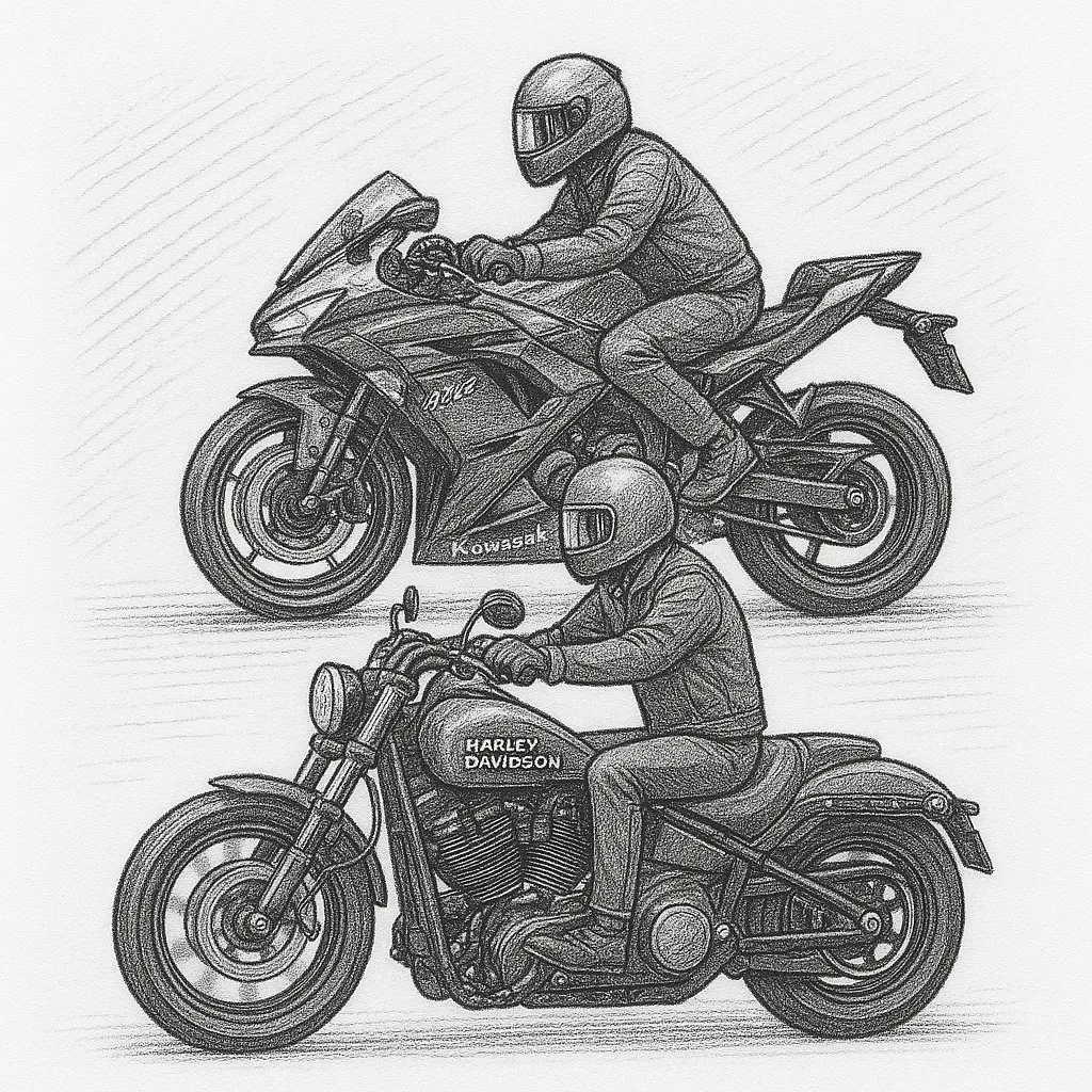 drawing of two street motorcycle riders to depict online advertising to motorcycle riders and owners