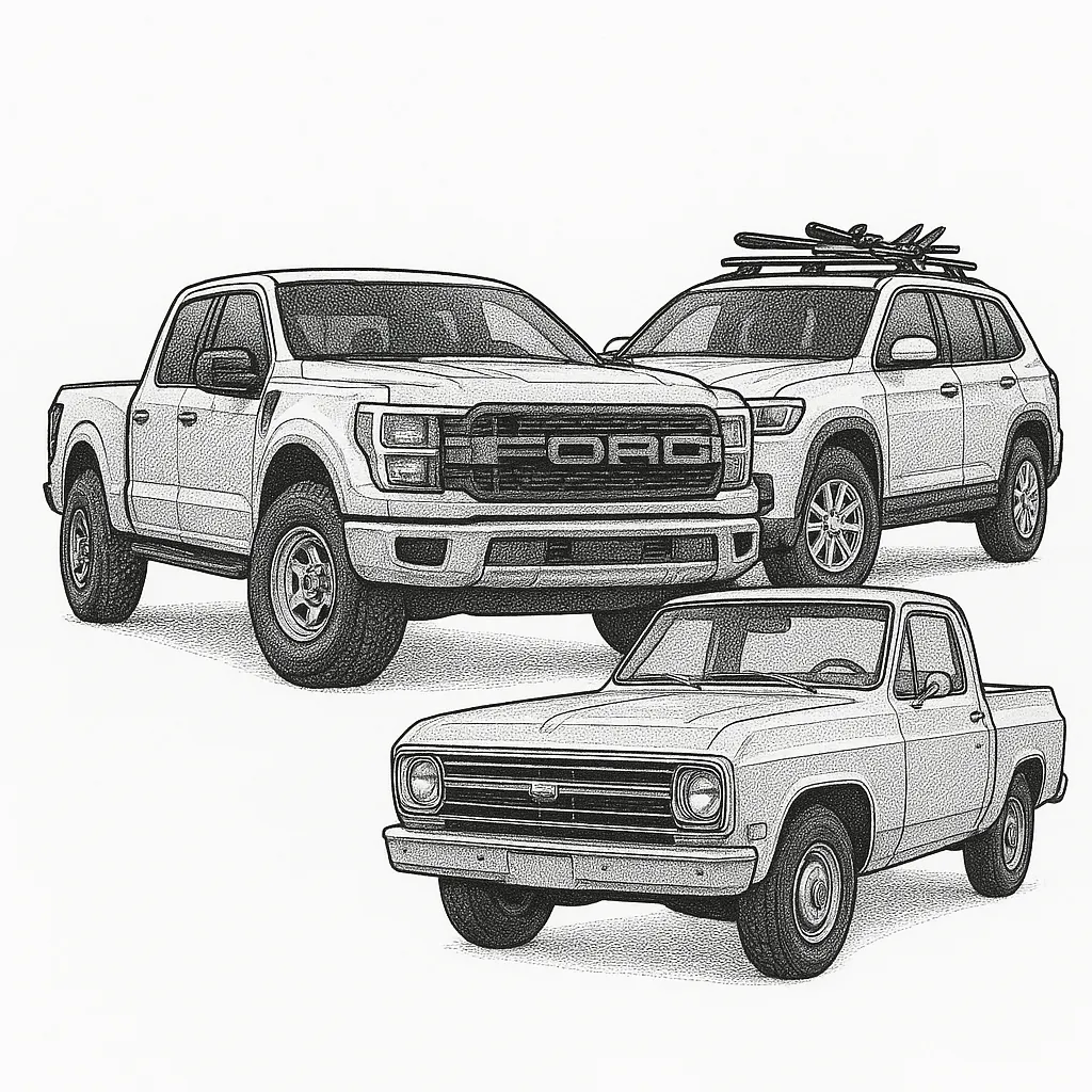 sketch of pickup trucks to illustrate targeted online advertising services