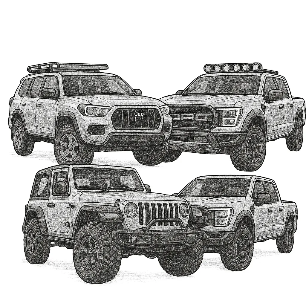 images of off-road 4x4 trucks and jeep depicting online advertising services