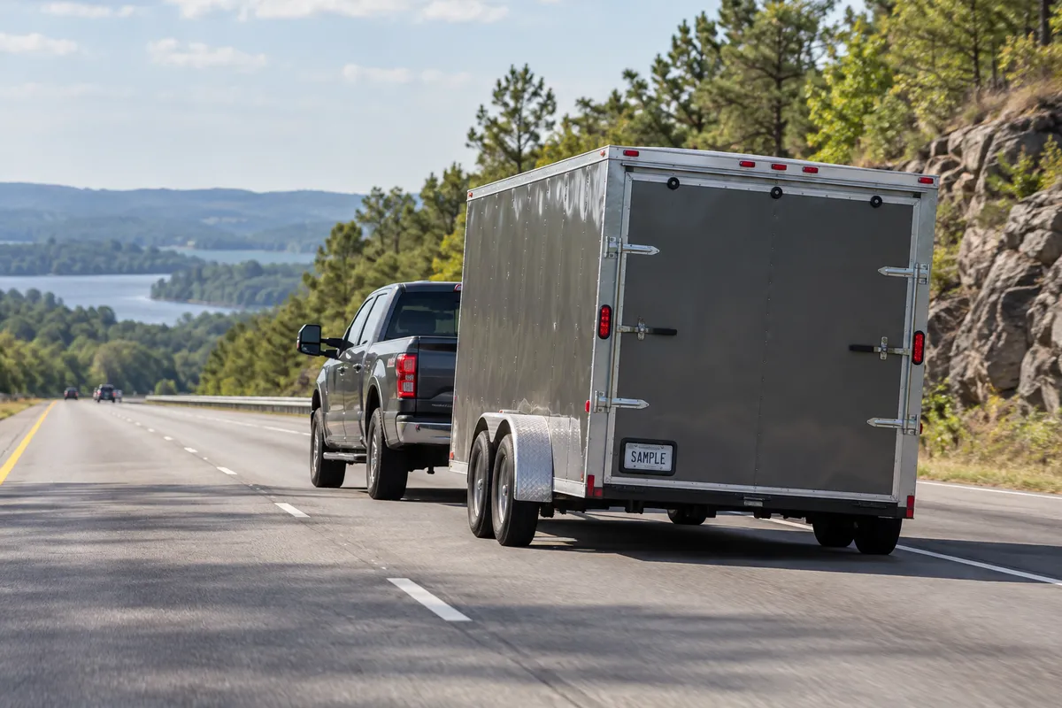 Trailer being towed on a highway, illustrating how trailer sway develops and how to correct it safely.