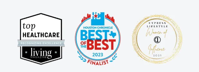 Regional health publication badge featuring a stylized laurel and clean wordmark