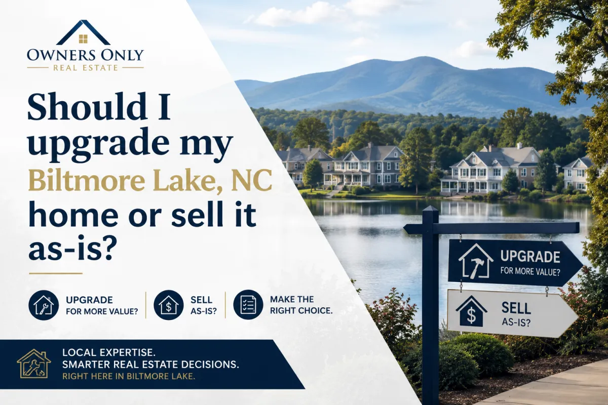 Scenic view of Biltmore Lake with homes and trails