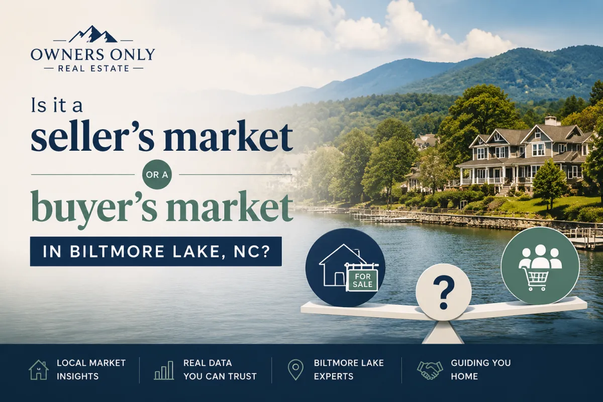 A scenic view of homes in Biltmore Lake, NC