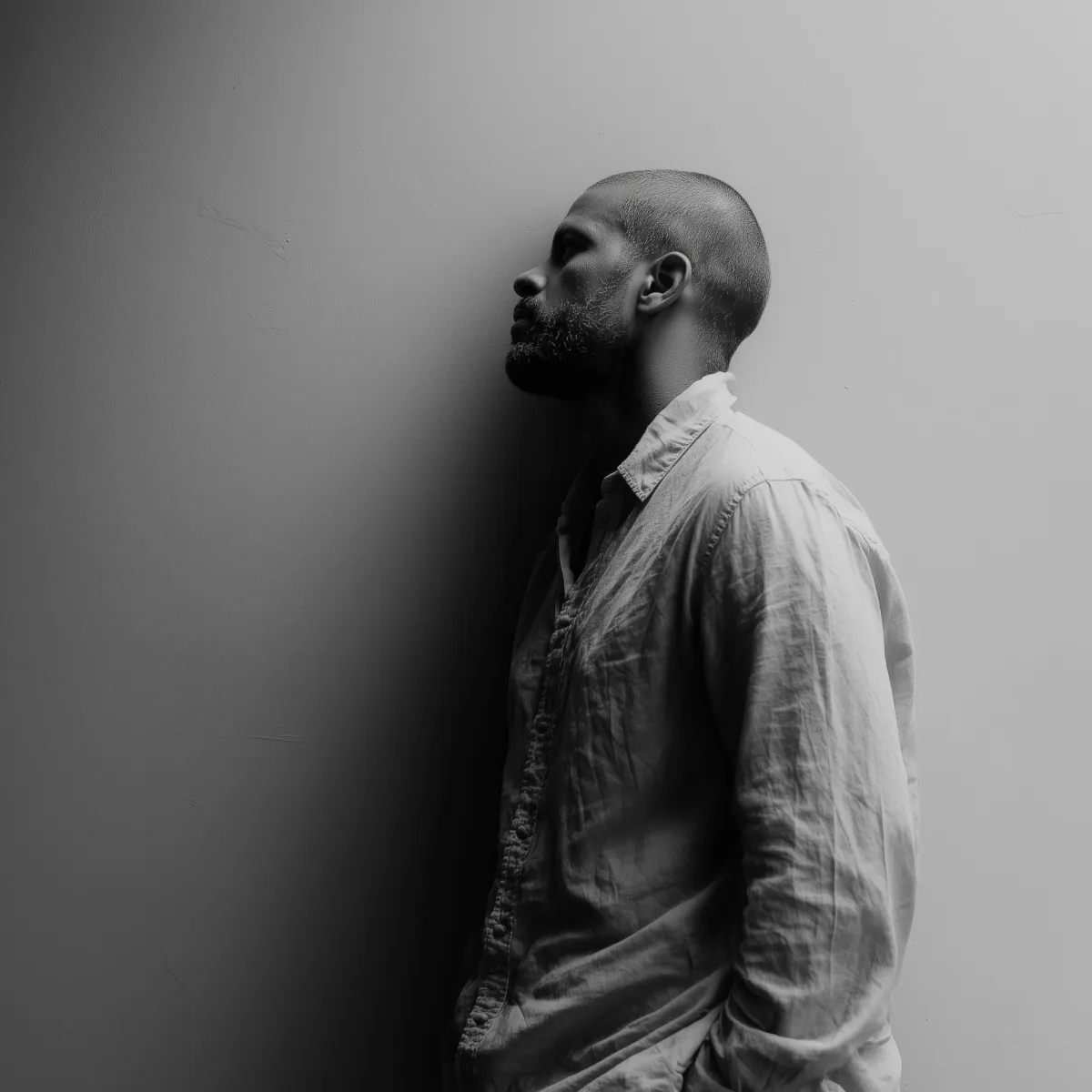 Man feeling emotionally disconnected and overwhelmed while reflecting on identity, burnout, and personal struggles.