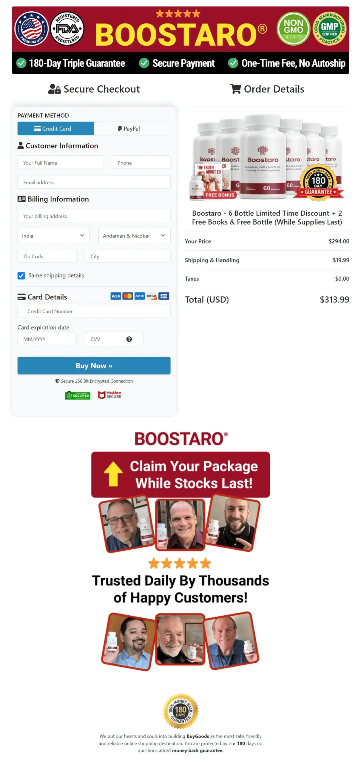 order page of boostaro