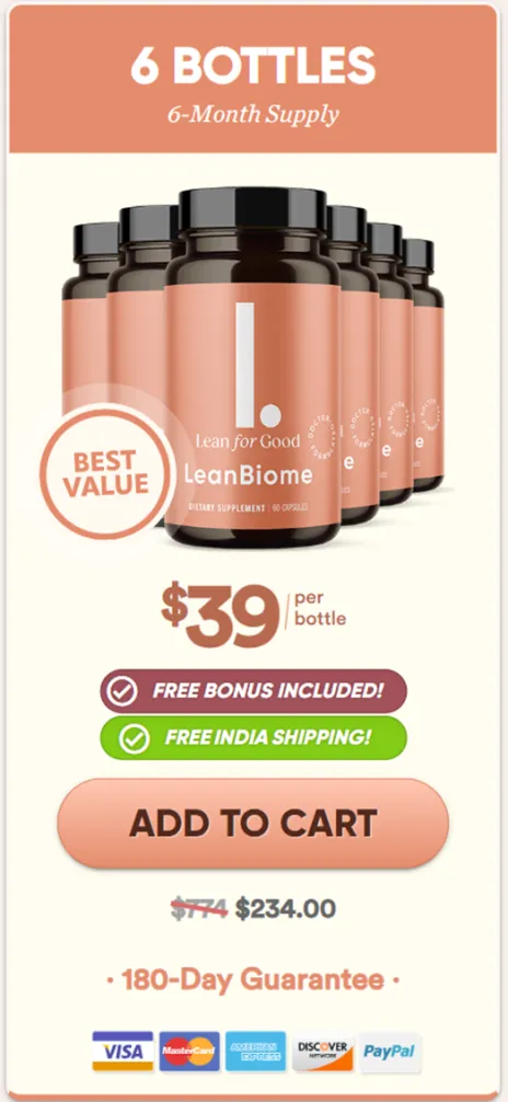 leanbiome six bottle price