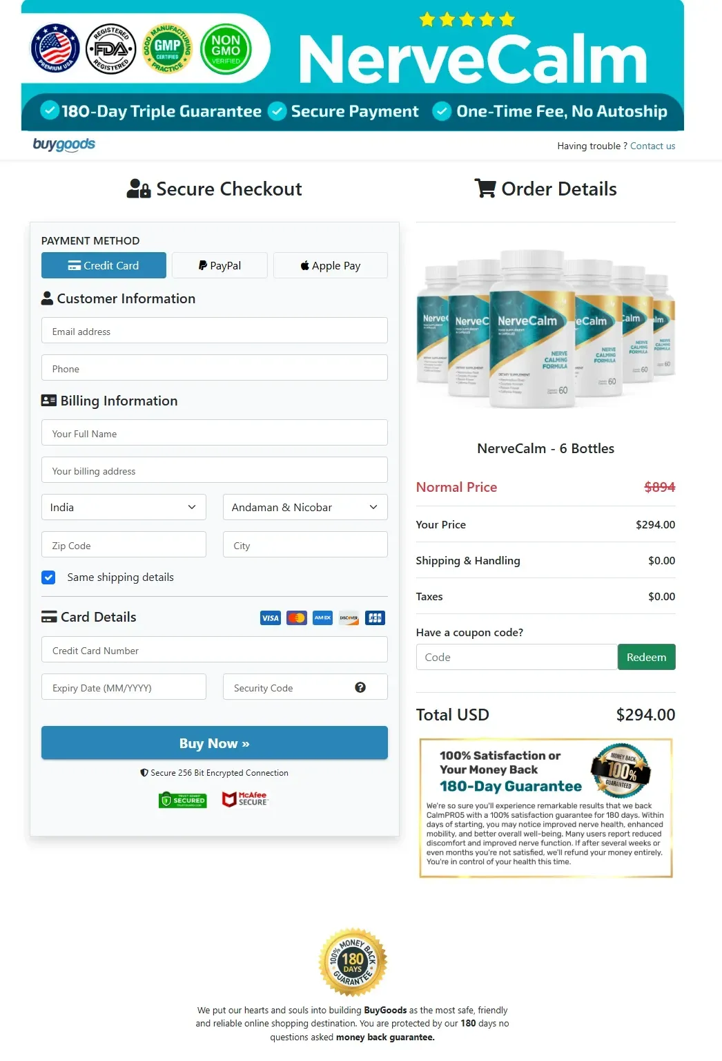 NerveCalm order page 