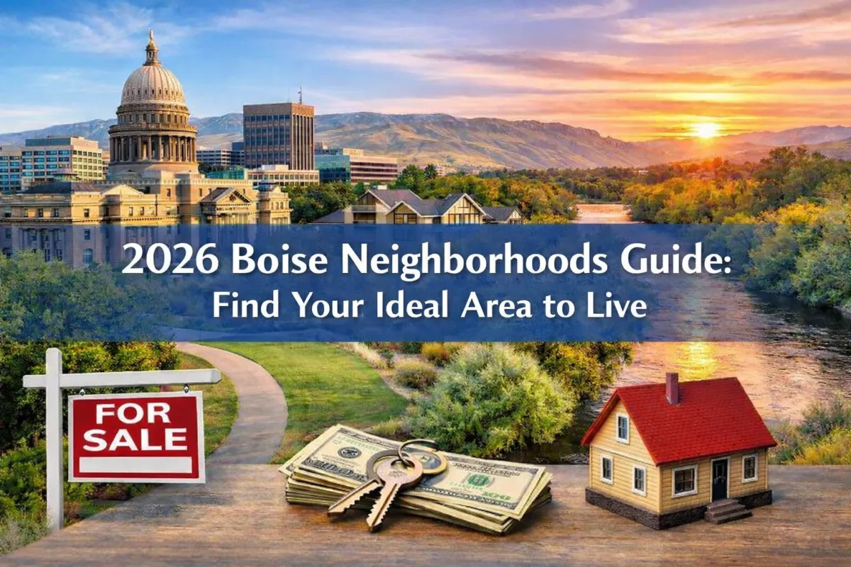 Vibrant Boise neighborhood scene with families and parks