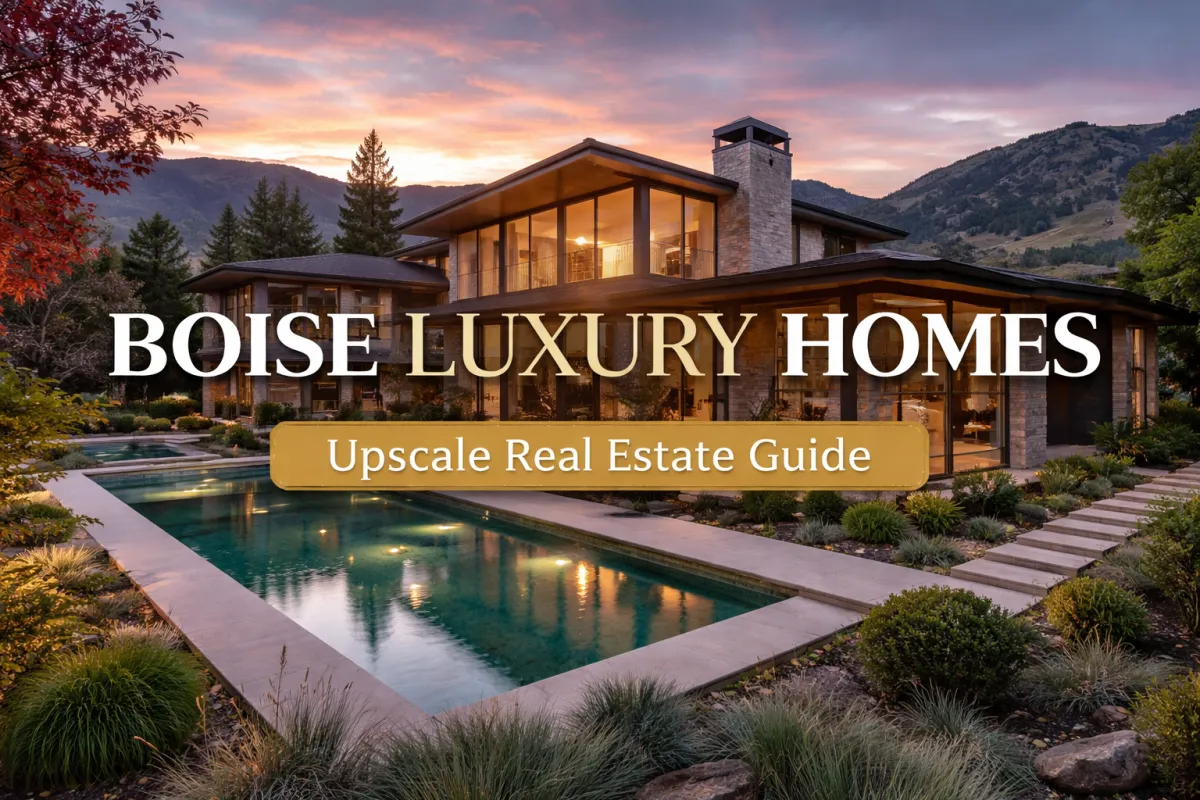 Luxury home in Boise Idaho with modern architecture, landscaped yard, and scenic foothills setting representing upscale real estate in the Treasure Valley