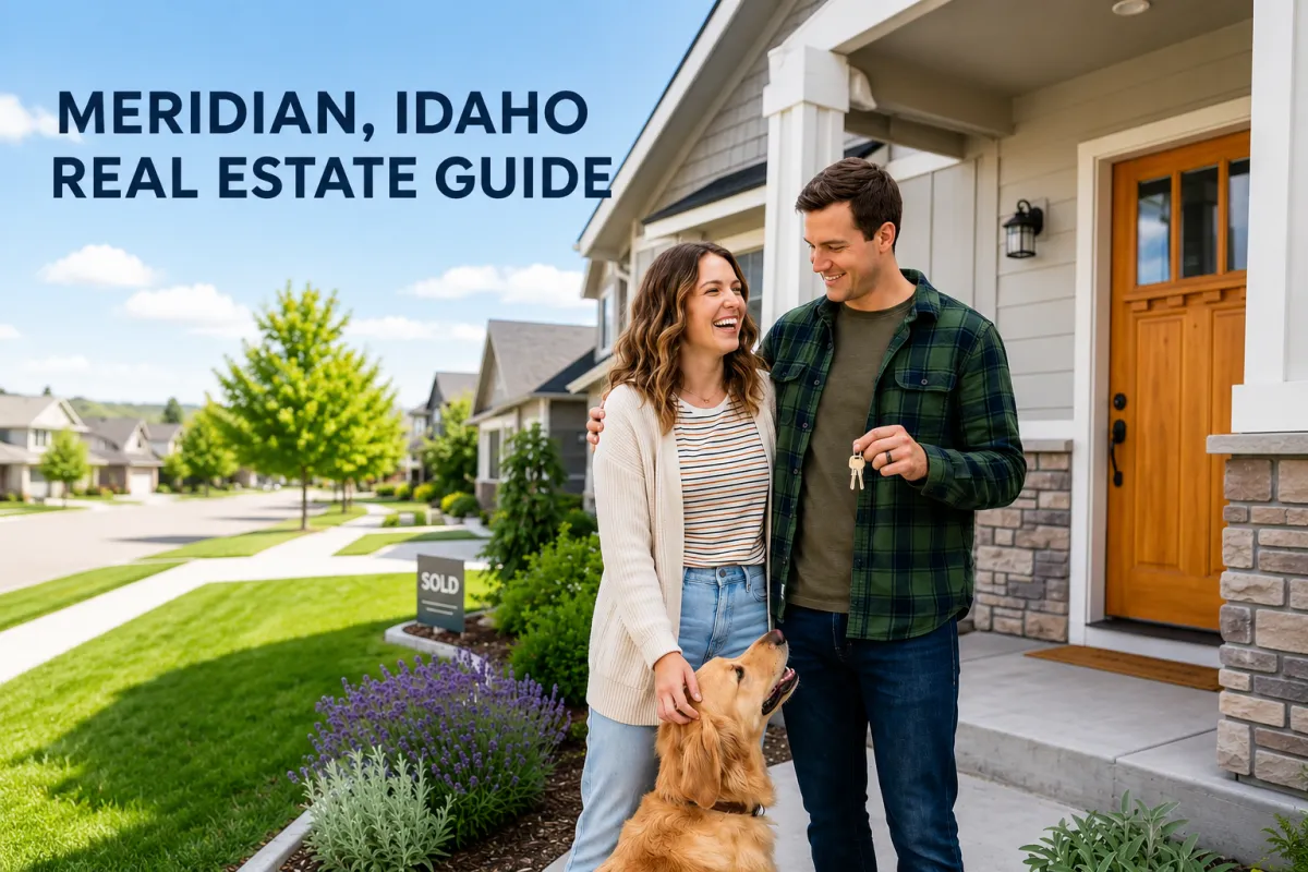 Meridian Idaho real estate neighborhood aerial view at golden hour