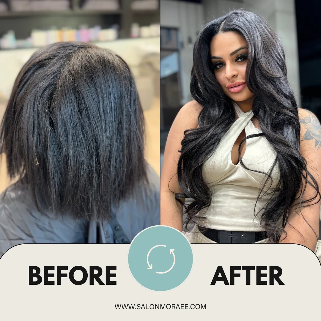 Book a hair extension consultation at Salon Moraee in Atlanta.