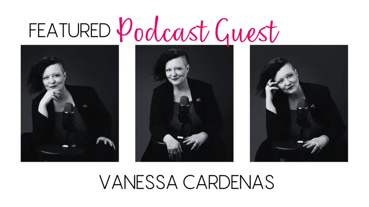 Vanessa Cardenas speaking on a podcast about betrayal recovery, emotional healing, and personal growth, sharing her expertise and insights with a wider audience