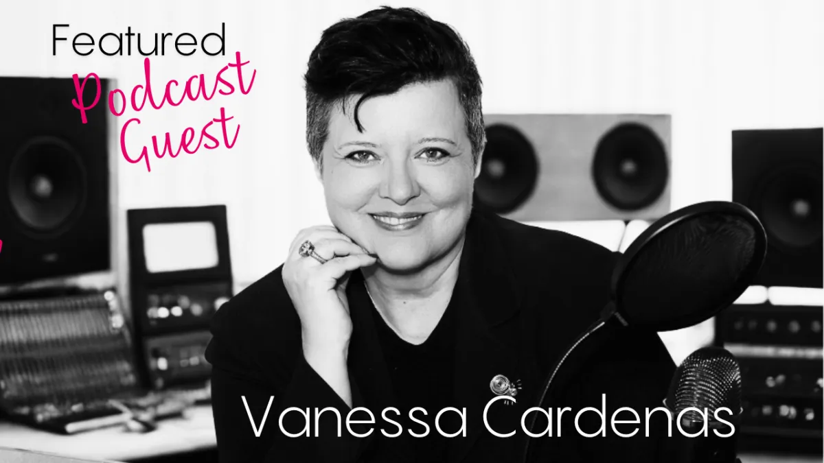 Vanessa Cardenas speaking on a podcast about betrayal recovery, emotional healing, and personal growth, sharing her expertise and insights with a wider audience