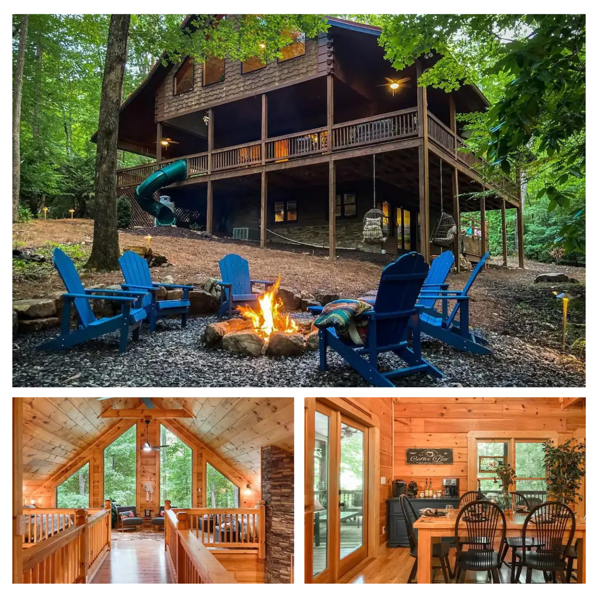 Discover a serene retreat at Blissful Getaway, surrounded by the scenic Blue Ridge Mountains. Experience the changing seasons with lush greenery in summer and vibrant hues of red, orange, and yellow in fall, while enjoying the calming melodies of nature and twinkling fireflies at night.