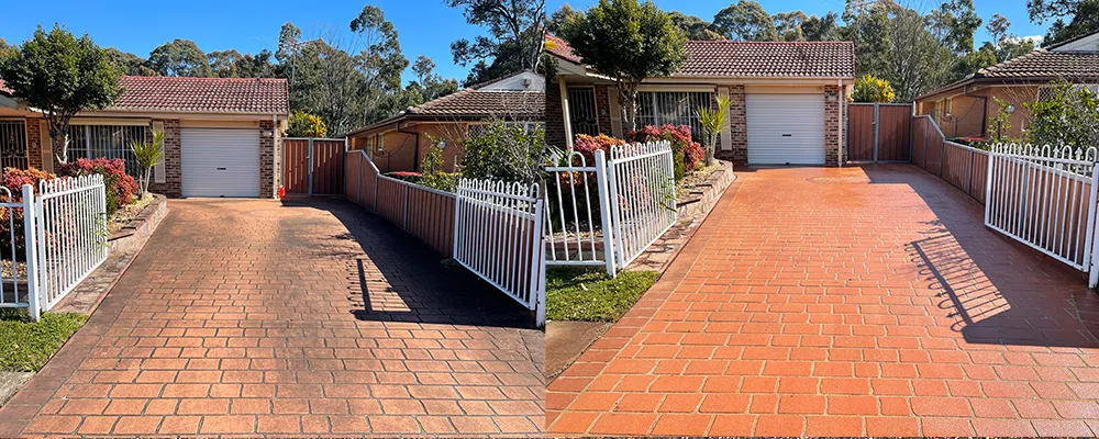 Before and after driveway cleaning with pressure cleaning in Wetherill Park