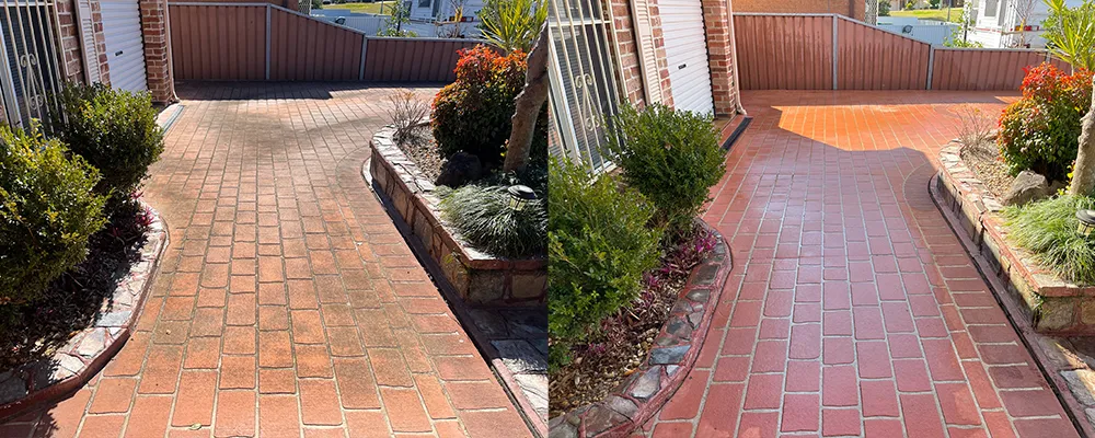 Restored footpath after pressure cleaning in Wetherill Park, Sydney
