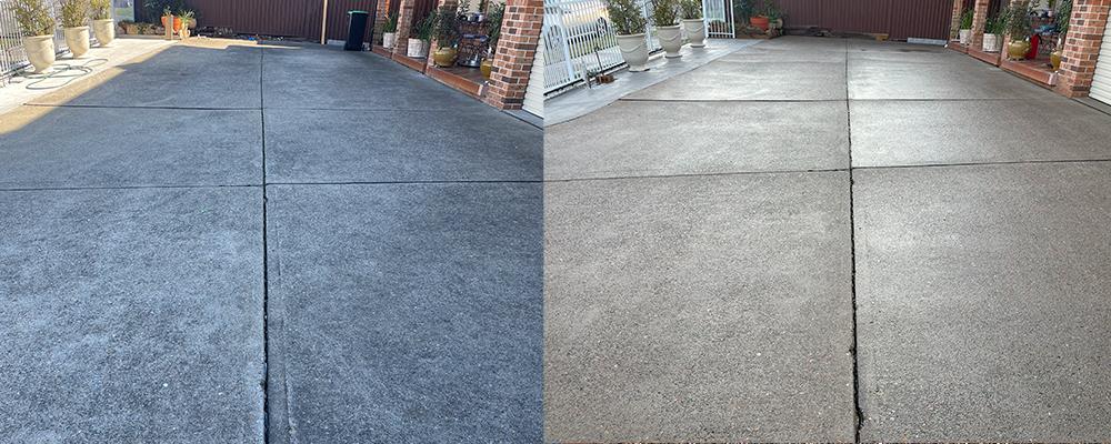 Before and after concrete pressure cleaning in Sydney driveway